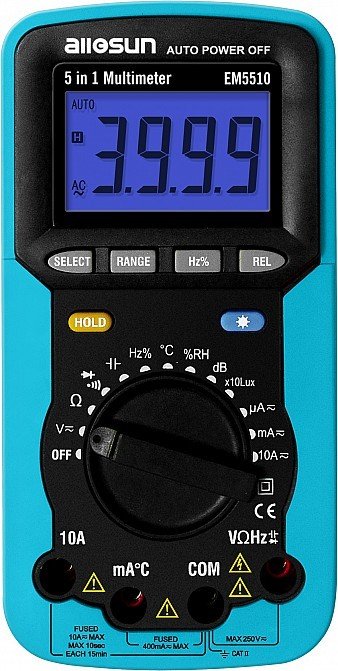 ALLSUN EM5510 Lüxmetre Isı Desibel Amper Voltaj Ölçü Cihazi